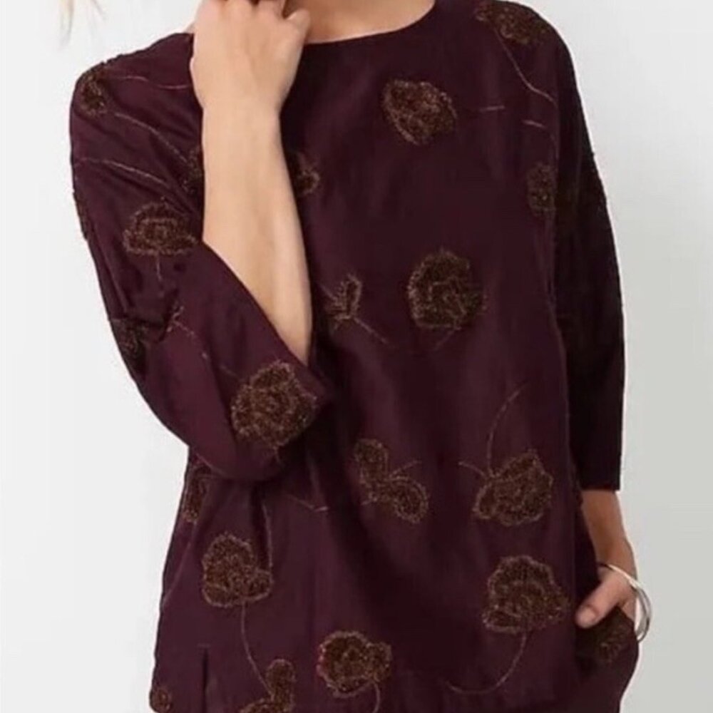 Pure J Jill Top Womens Medium Purple Valley Floral Embroidered Boho Blouse M